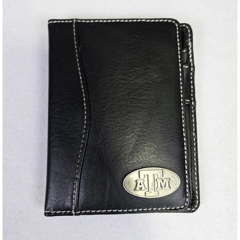 Texas A&M Pocket Notepad Organizer Bi-Fold Faux Leather Aggies Black Wallet ATM